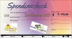 Spendenschick Sponsorenlauf Grundschule Kühndorf 2022